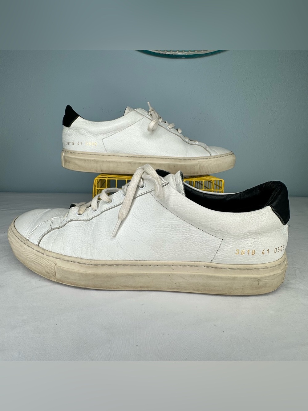 Woman by Common Projects White Leather Sneakers with Black Heel Tab